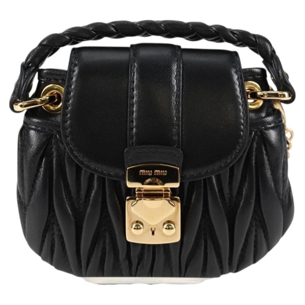 Miu Miu Matelasse Leather Chain Pouch Crossbody Bag Black